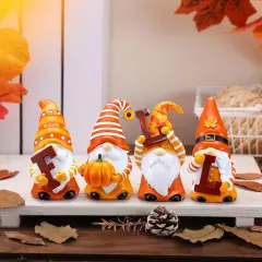 4 Pcs Fall Figurines Resin Gnome Tabletop Autumn Sculpture Decoration