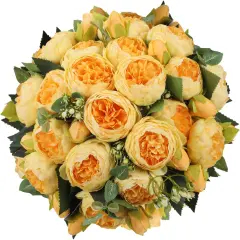 4 Packs of Artificial Peonies - 20 Silk Peony Heads with Stems for Home, Wedding, Mother's Day Yellow