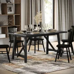 Merrick Lane Carroll Wooden Dining Table with Trestle Style Base Black Matte