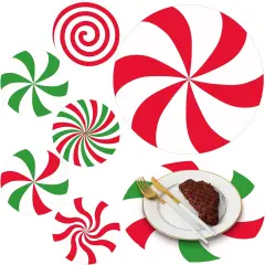 60 Pcs Disposable Christmas Candy Placemats 12 Inch Christmas Red Green Sweets Paper Round Placemats Table Mats Candy Canes for Xmas Party Home Decorations Kitchen Dining Table