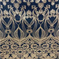1 Yard Black Gold Damask Embroidered Mesh Lace Fabric 48-50&Prime; Wide 100% Polyester