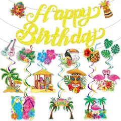 Aloha Happy Birthday Banner Hawaiian Luau Birthday Banner Hawaiian Luau Birthday Decorations Hawaiian irthday Decorations Summer Birthday Party Decorations