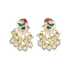 Indian Peacock Earrings for Women - Indian Jhumka Earrings for Women Chandbali Earring in Golden Tone Faux Pearl Bollywood Style Chandelier Dangle Earrings Jewelry for Bride Gift for Her Maroon