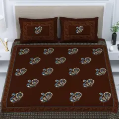 100% Cotton Sheets Indian Ethnic Peacock Printed 3-piece Fitted Sheet with Pillowcases 150 Thread Count Deep Pockets Soft Breathable Bedding Set (king Queen Twin)