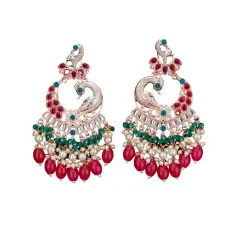Oversized / Big Indian Jhumka Earrings for Women - Indian Peacock Earrings Ethnic Chandbali Jhumki Kundan & Faux Pearl Beaded Bollywood Style Dangle Earring RANI