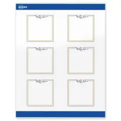 Avery Printable Square Labels, Gold & Navy Border with Florals, 3" x 3", Glossy White Square Labels, Permanent, Laser/Inkjet, 60ct, Great for Product Labels
