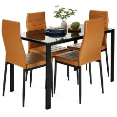 Best Choice Products 5-Piece Kitchen Dining Table Set w/ Glass Tabletop, 4 Faux Leather Chairs Camel/Black