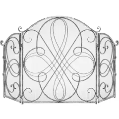 Best Choice Products 3-Panel 55x33in Wrought Iron Fireplace Safety Screen Decorative Scroll Spark Guard Cover Pewter