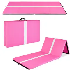 Best Choice Products 10ftx4ftx2in Folding Gymnastics Mat 4-Panel Exercise Workout Floor Mats w/ Handles Pink Stripe