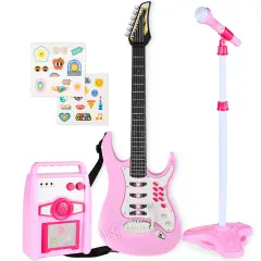 Best Choice Products Kids Electric Musical Guitar Toy Play Set w/ 6 Demo Songs, Whammy Bar, Microphone Soft Pink