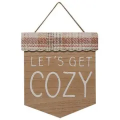 Wooden Pennant Sign with Jute Rope Wall Hanging Decor Get Cozy Plaid