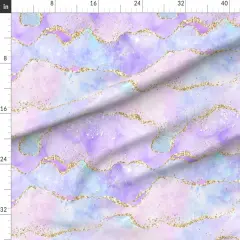 Various Fabrics by the Yard or Fat Quarter Watercolor Geode Pink Purple Blue Faux Gold Metallic Look Lilac Sky Custom Printed Fabric by Spoonflower