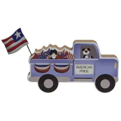 American Pride Wooden Truck Decor with Flag Dog and Cat Accents