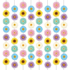 12 Packs Spring Sun Flowers Banners Sunflower Garland Kit Flower Hanging Swirl Spring Party Supplies Decorations Sunflower Paper Cutouts for Birthday Party Home Classroom Favor Supplies Decor