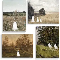 4 Piece Cute Ghosts Canvas Wall Art - 8x10 Inches