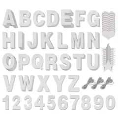 126 Pieces Make Your Own Banner Kit - DIY Banner with Silver Glitter Letters A-Z, Numbers 0-9, Hearts, Stars, and 3 Strings