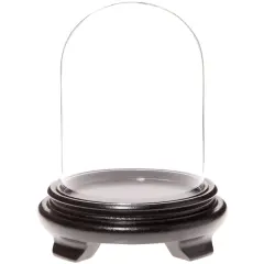Plymor 4" x 5.25" Glass Display Dome Cloche Black Wood Veneer