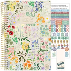 bloom daily planners 2025-26 Academic Planner, Soft Cover, 5.5" x 8.25", Garden Party, Beige