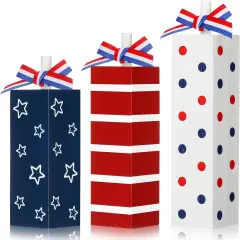 3 Pcs Patriotic Wooden Block Sign Memorial Day Decorations 4th of July Table Decor Red White Blue Tabletop Centerpieces Independence Day Tiered Tray Decor for Home Shelf(Rustic Style)