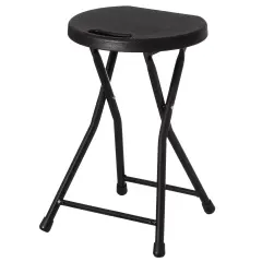Basicwise 18-inch Portable Folding Stool with Handle Compact Chair with Non-Slip Feet and Metal Frame Legs for Indoor & Outdoor Use Ideal for Dorm Kitchen Vanity Game Room Garden Porch & Home Bar Black