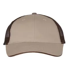 Valucap&reg; Sandwich Trucker Cap Stylish Comfortable Fit Khaki/ Brown