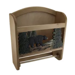Bear in the Woods Hand Crafted Wooden Paper and Towel Holder w/Storage