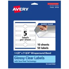 Avery Glossy Clear Wraparound Labels with Sure Feed, 1.5" x 7.75"