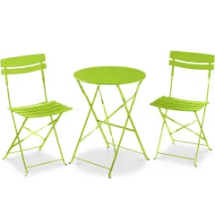 Best Choice Products 3-Piece Small Bistro Set, Folding Patio Furniture Set of 2 Chairs and Table Lime Green
