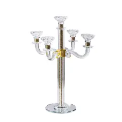 Crystal Candelabra with Mirrored Base 5 Arms Silver