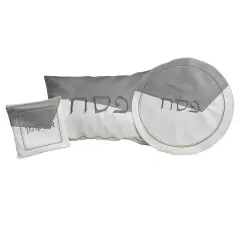 White and Grey Leatherette Seder Set with Gold Stitch Embroidery