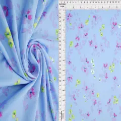 1 Yard DTY Floral Print Fabric 58/60 Inch Wide Soft Stretch Material for Dresses Tops & Crafts BLUE LT.