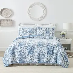 3 Piece Cotton Quilt Set with Floral Bohemian Design and Reversible Lightweight Bedding for All Seasons