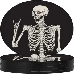 6 Pack- Coasters for Drinks Coffee Table, Skeleton Funny Black Silicone