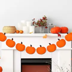 3D Pumpkin Banner Fall Orange Pumpkin Garland Pre-Assembled Pumpkin Felt Banner