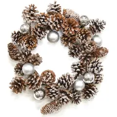 Snow Sprinkled Pinecone Wreath for Winter and Holiday Home Decor