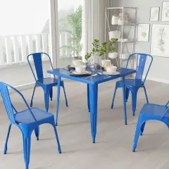 Merrick Lane Nash 31.5" Square Metal Table for Indoor and Outdoor Use Blue