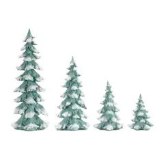 Melrose Flocked Seafoam Pine Tree Christmas Tabletop Decorations - 13.25" - Set of 4 Green