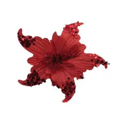 6&rdquo; Red Sequined Floral Pick &ndash; Festive Christmas Tree Flower Decoration