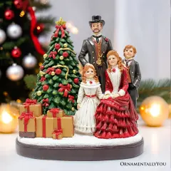 Elegant Victorian Christmas Family Figurine, 8" Vintage Holiday Tabletop Statue and Home Decoration