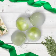 Northlight Snowflakes Shiny Glass Ball Christmas Ornaments - 3" (80mm) - Green and White- 4ct