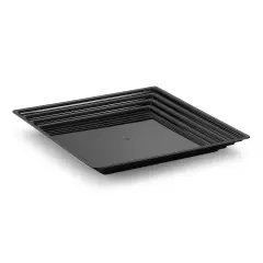 Black Square with Groove Rim Plastic Serving Trays - 12" x 12" (24 Trays)