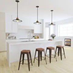 Merrick Lane Brooklyn 24 Inch Tall Stackable Metal Bar Counter Stool With Textured Elm Wood Seat In Set Of 4 Gun Metal