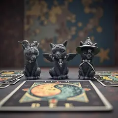Gothic Black Cat Figurines 3-Set