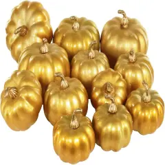 12 Pcs Assorted Small Artificial Gold Pumpkins - Gold