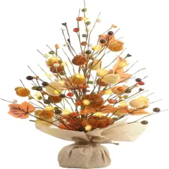 Berry Maple Leaf Pumpkin Tree Tabletop Decor