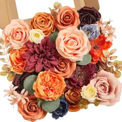 Artificial Fall Flowers Orange Burgundy Silk Flowers