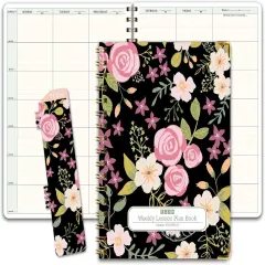 7 Period Teacher Lesson Planner (Black Floral)