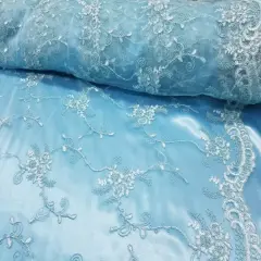 1 Yard Turquoise French Floral Mesh Lace Fabric for Bridal Dresses and D&eacute;cor 50/54 Inch Width
