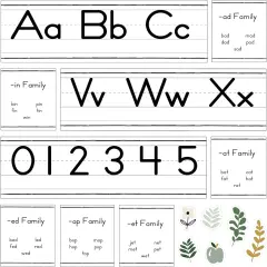 52-Piece Farmhouse Manuscript Alphabet and Number Line Bulletin Board Set