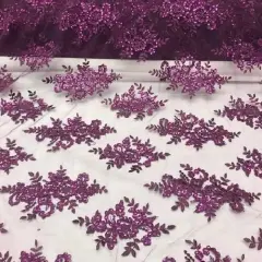 1 Yard Purple Sequin Lace Fabric Embroidered Mesh Polyester Blend for Gowns Bridal Costumes 51" Width